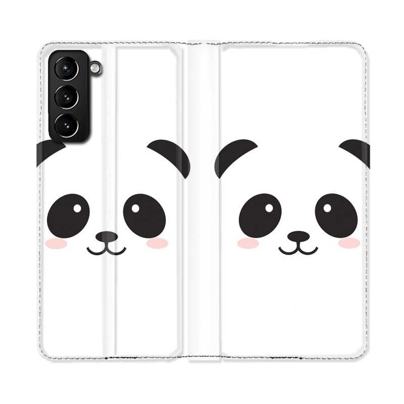 Housse Cuir Portefeuille Pour Samsung Galaxy S21 Plus Panda Blanc
