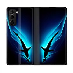 Housse Cuir Portefeuille Pour Samsung Galaxy S21 Plus Requin Noir