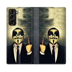 Housse Cuir Portefeuille Pour Samsung Galaxy S21 Plus Anonymous Doigt