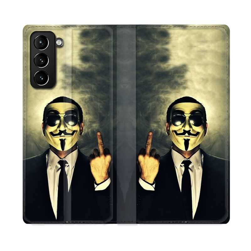 Housse Cuir Portefeuille Pour Samsung Galaxy S21 Plus Anonymous Doigt