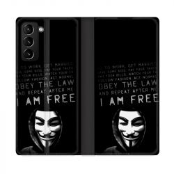 Housse Cuir Portefeuille Pour Samsung Galaxy S21 Plus Anonymous I am free