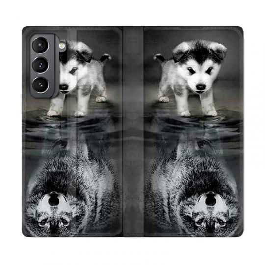 Housse Cuir Portefeuille Pour Samsung Galaxy S21 Plus Chien Reflet