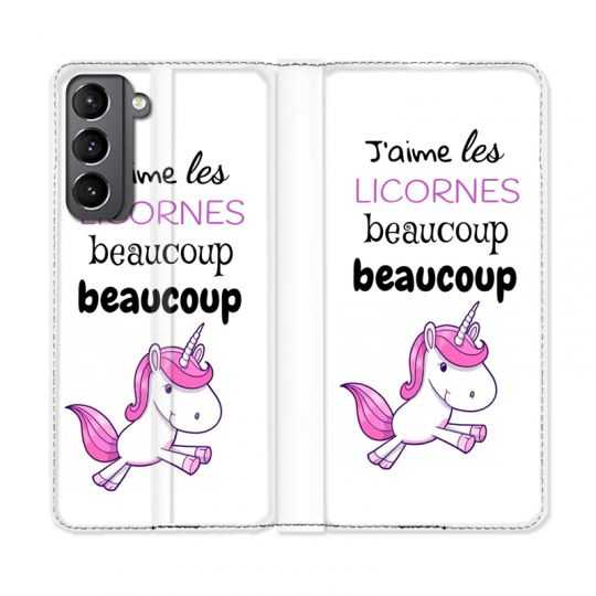 Housse Cuir Portefeuille Pour Samsung Galaxy S21 Plus Decale Licornes