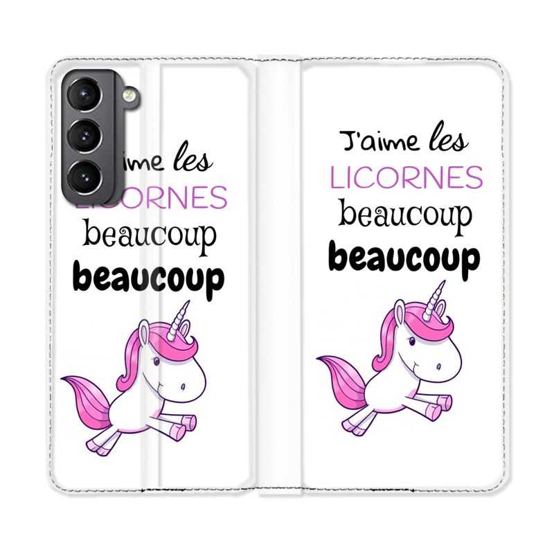 Housse Cuir Portefeuille Pour Samsung Galaxy S21 Plus Decale Licornes
