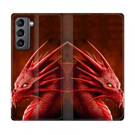 Housse Cuir Portefeuille Pour Samsung Galaxy S21 Plus Dragon Rouge