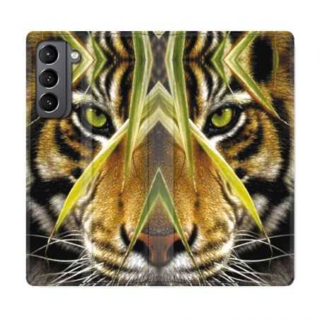 Housse Cuir Portefeuille Pour Samsung Galaxy S21 Plus Oeil Tigre