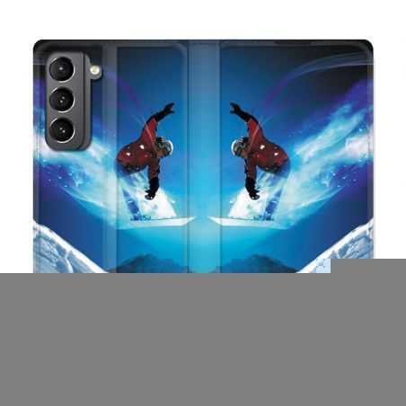 Housse Cuir Portefeuille Pour Samsung Galaxy S21 Plus Snowboard Saut