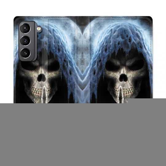 Housse Cuir Portefeuille Pour Samsung Galaxy S21 Plus Tete de Mort Doigt