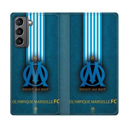 Housse Cuir Portefeuille Pour Samsung Galaxy S21 Plus Olympique Marseille OM Bande