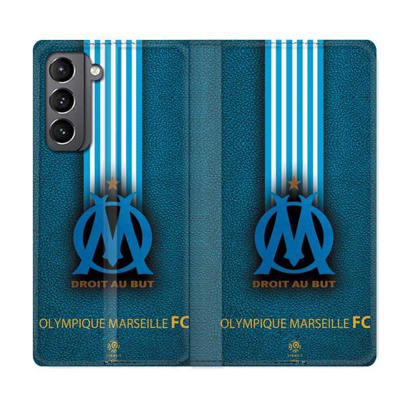 Housse Cuir Portefeuille Pour Samsung Galaxy S21 Plus Olympique Marseille OM Bande