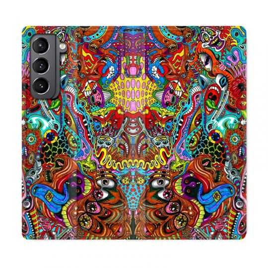 Housse Cuir Portefeuille Pour Samsung Galaxy S21 Plus Psychedelic Yeux