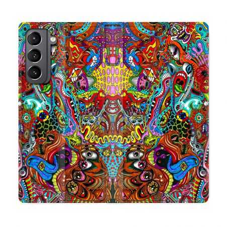 Housse Cuir Portefeuille Pour Samsung Galaxy S21 Plus Psychedelic Yeux