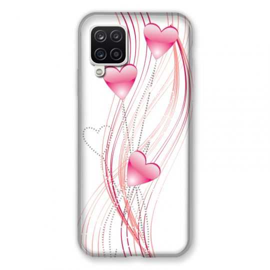 Coque Pour Samsung Galaxy A12 Coeur Rose Montant sur Blanc