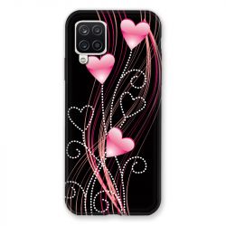 Coque Pour Samsung Galaxy A12 Coeur Rose Montant sur Noir