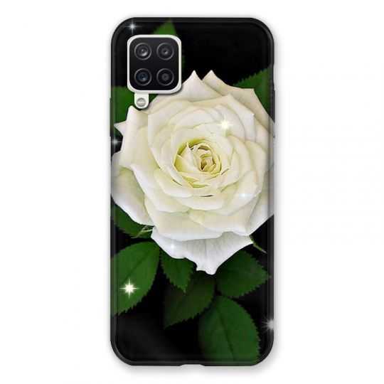 Coque Pour Samsung Galaxy A12 Fleur Rose Blanche