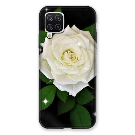 Coque Pour Samsung Galaxy A12 Fleur Rose Blanche
