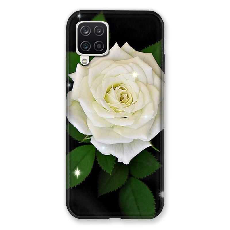 Coque Pour Samsung Galaxy A12 Fleur Rose Blanche