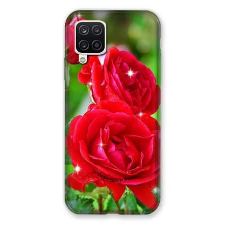 Coque Pour Samsung Galaxy A12 Fleur Rose Rouge