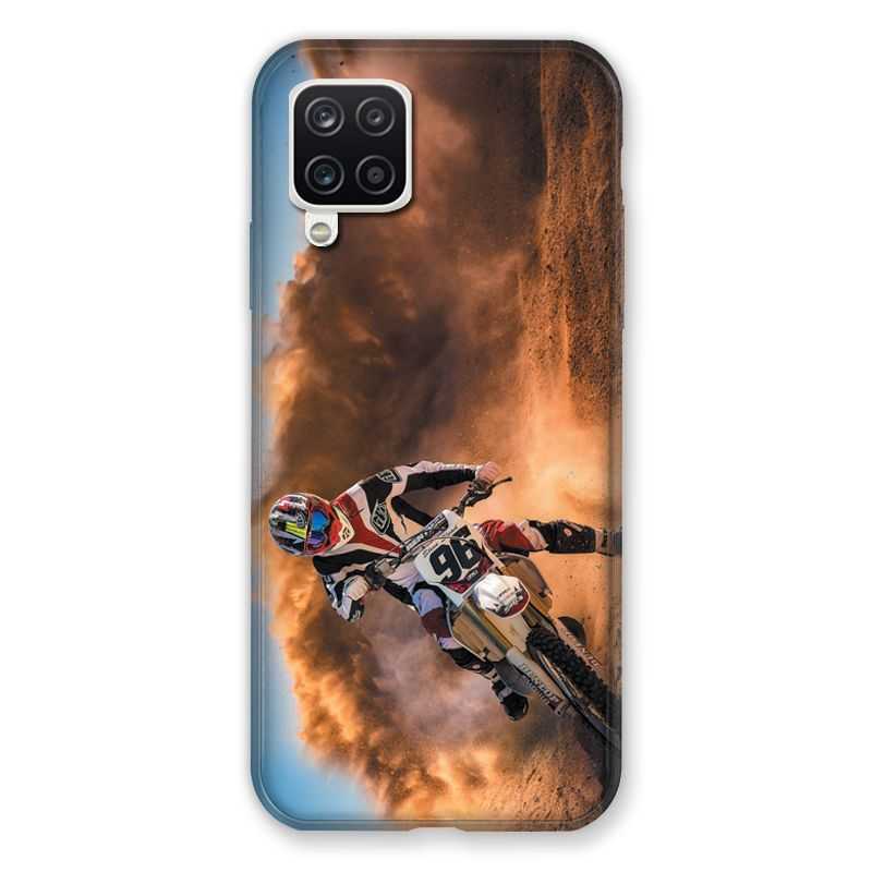 Coque Pour Samsung Galaxy A12 Moto Cross Blanc