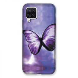 Coque Pour Samsung Galaxy A12 Papillon Violet et Blanc