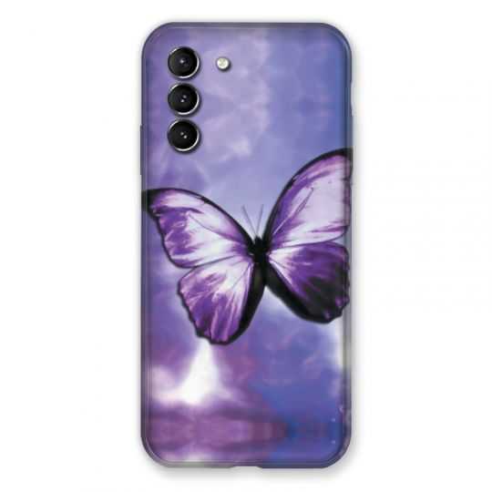 Coque Pour Samsung Galaxy S21 Papillon Violet et Blanc