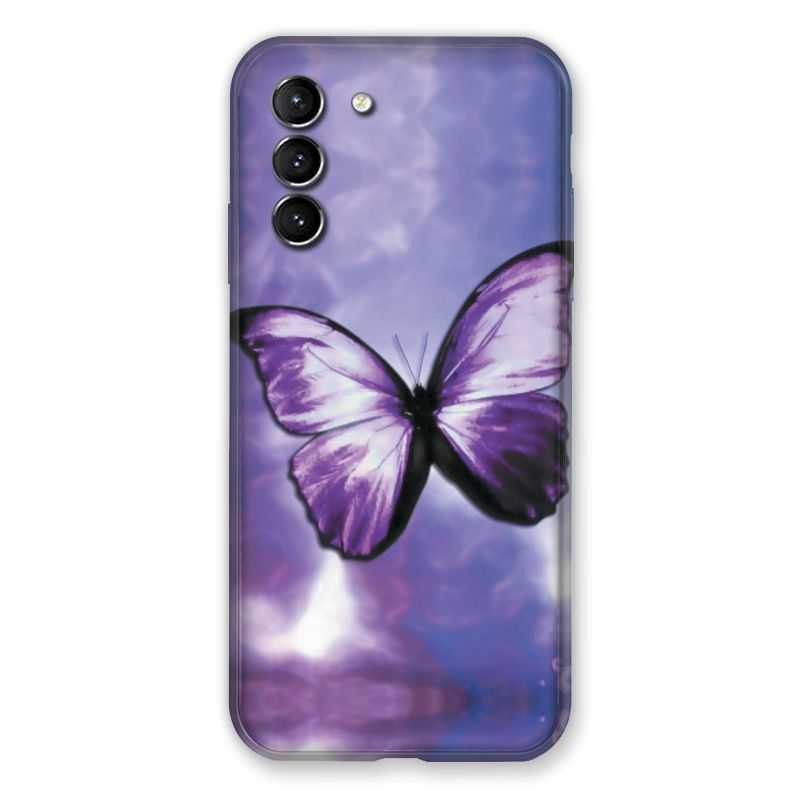 Coque Pour Samsung Galaxy S21 Papillon Violet et Blanc