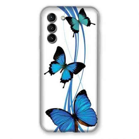 Coque Pour Samsung Galaxy S21 Papillon bleu sur Blanc