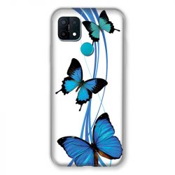 Coque Pour Oppo A15 Papillon bleu sur Blanc