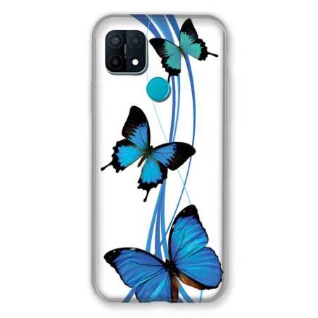 Coque Pour Oppo A15 Papillon bleu sur Blanc