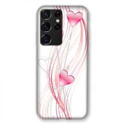 Coque Pour Samsung Galaxy S21 Ultra Coeur Rose Montant sur Blanc