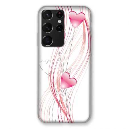Coque Pour Samsung Galaxy S21 Ultra Coeur Rose Montant sur Blanc