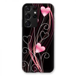 Coque Pour Samsung Galaxy S21 Ultra Coeur Rose Montant sur Noir