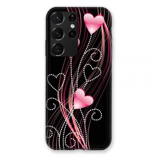 Coque Pour Samsung Galaxy S21 Ultra Coeur Rose Montant sur Noir