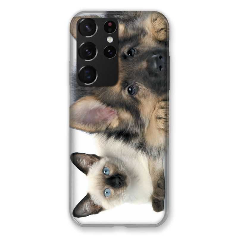 Coque Pour Samsung Galaxy S21 Ultra Chien vs Chat