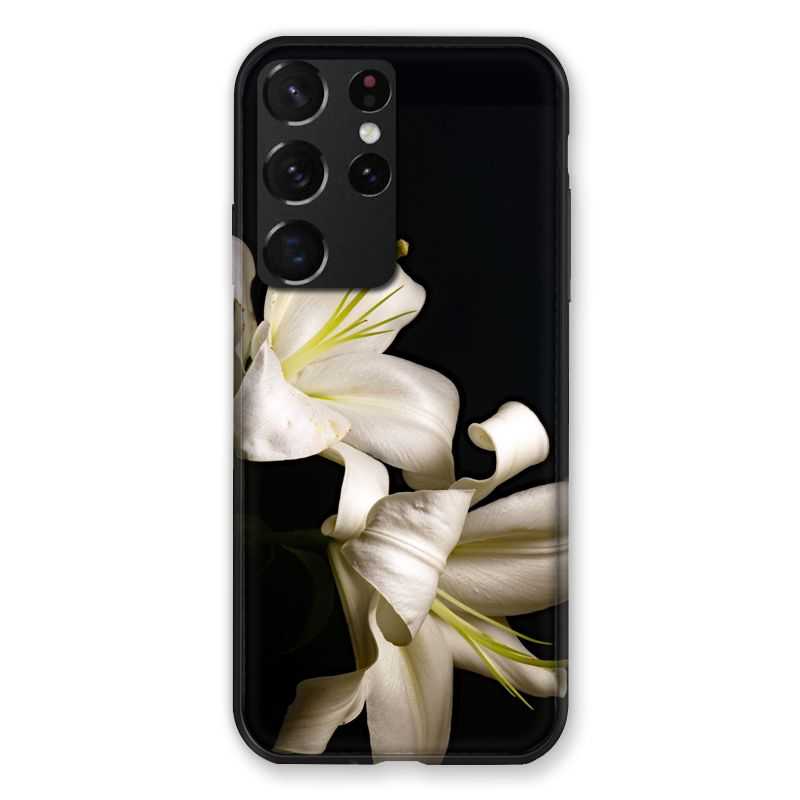 Coque Pour Samsung Galaxy S21 Ultra Fleur Lys Noir