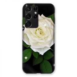 Coque Pour Samsung Galaxy S21 Ultra Fleur Rose Blanche