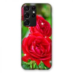 Coque Pour Samsung Galaxy S21 Ultra Fleur Rose Rouge