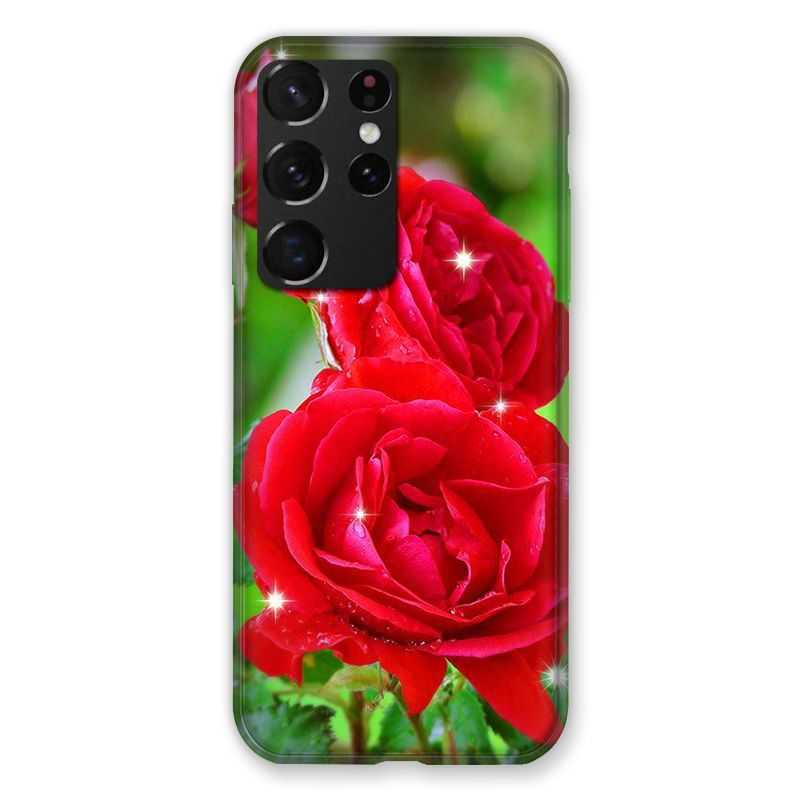 Coque Pour Samsung Galaxy S21 Ultra Fleur Rose Rouge
