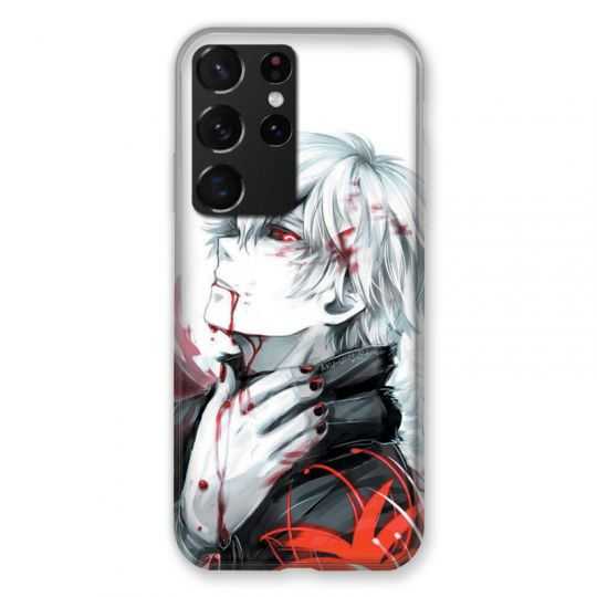 Coque Pour Samsung Galaxy S21 Ultra Manga Kaneki Blanc