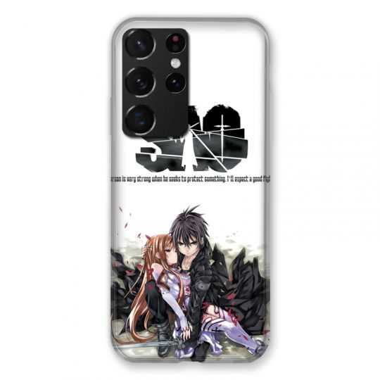 Coque Pour Samsung Galaxy S21 Ultra Manga SAO sword Art Online Blanc