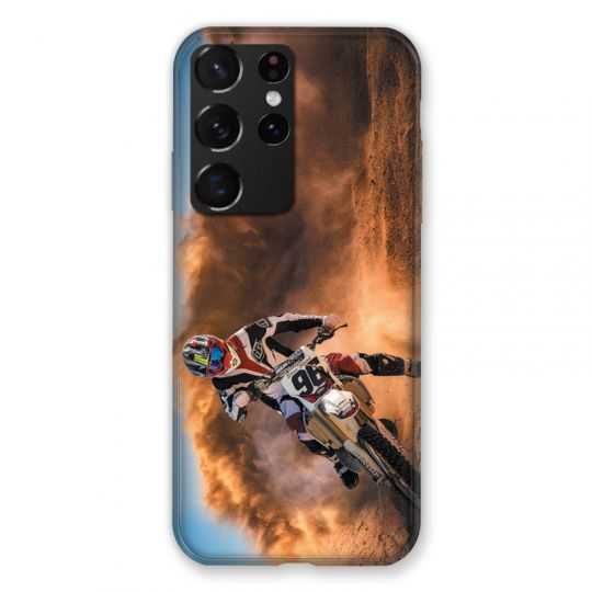 Coque Pour Samsung Galaxy S21 Ultra Moto Cross Blanc