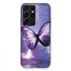 Coque Pour Samsung Galaxy S21 Ultra Papillon Violet et Blanc