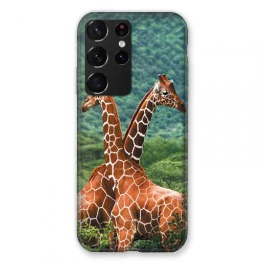 Coque Pour Samsung Galaxy S21 Ultra Savane Girafe Duo
