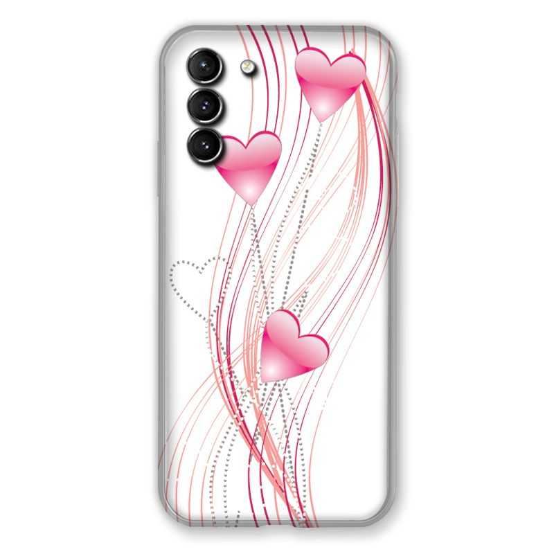 Coque Pour Samsung Galaxy S21 Plus Coeur Rose Montant sur Blanc