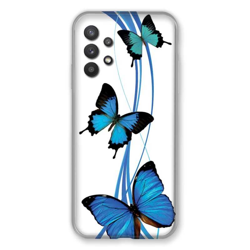 Coque Pour Samsung Galaxy A32 Papillon bleu sur Blanc