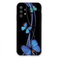 Coque Pour Samsung Galaxy A32 Papillon bleu sur Noir
