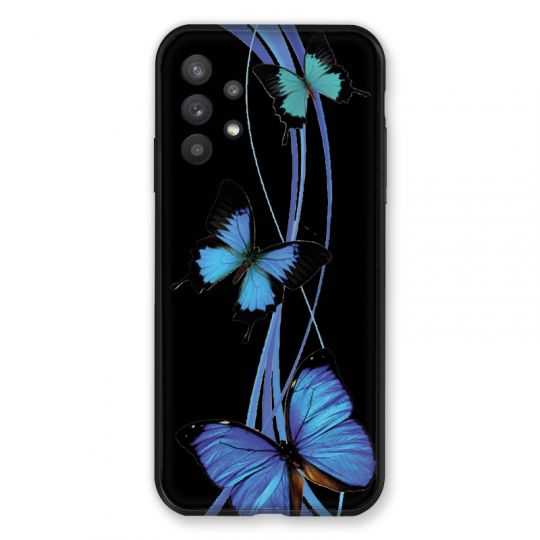 Coque Pour Samsung Galaxy A32 Papillon bleu sur Noir