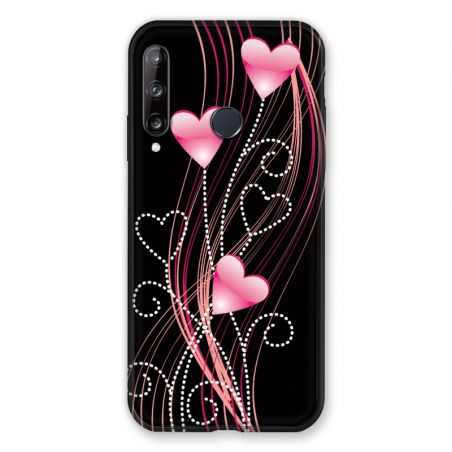 Coque Pour Huawei P40 Lite E Coeur Rose Montant sur Noir