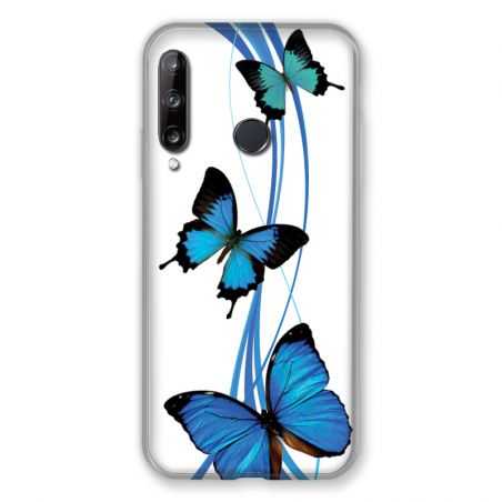 Coque Pour Huawei P40 Lite E Papillon bleu sur Blanc