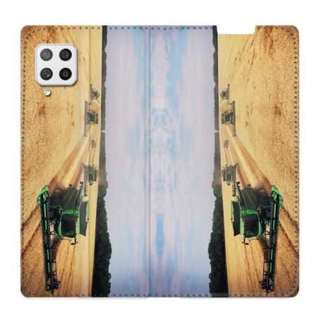 Housse Cuir Portefeuille Pour Samsung Galaxy A12 Agriculture Moissonneuse